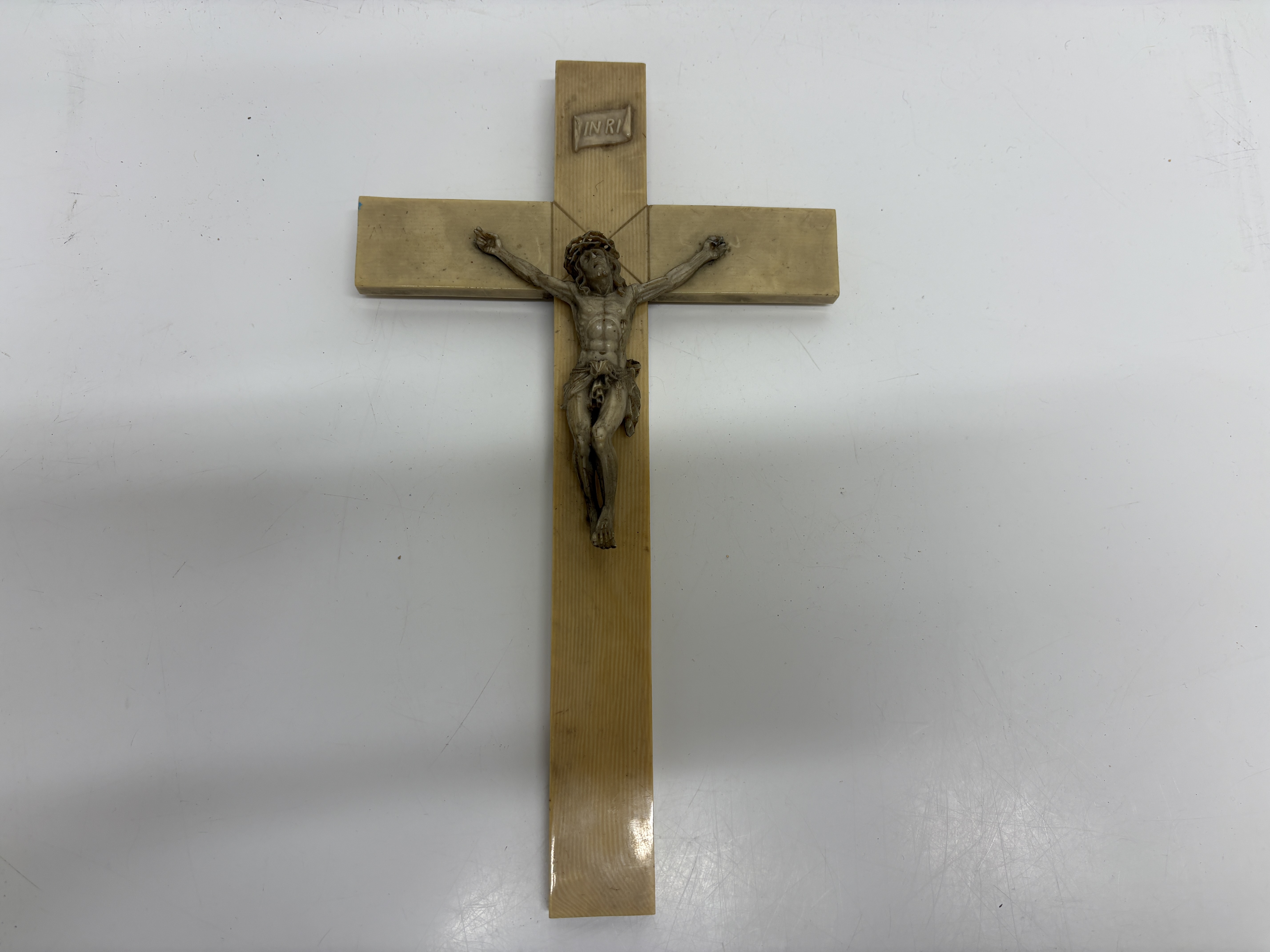 Antique Bone Veneer Wall Crucifix