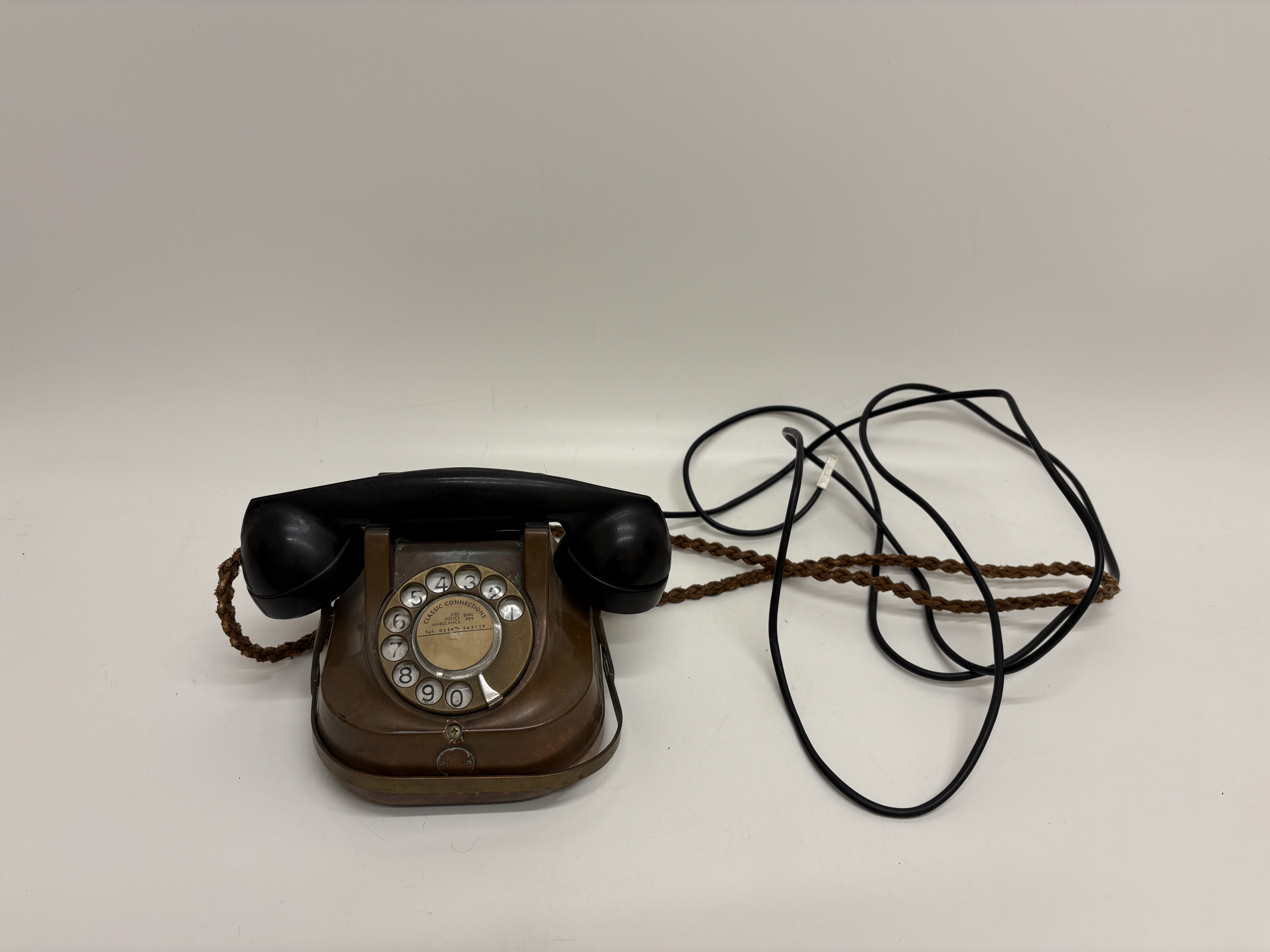 Belgian RTT-56 Copper Toned Metal and Bakelite Rotary Dial Telephone