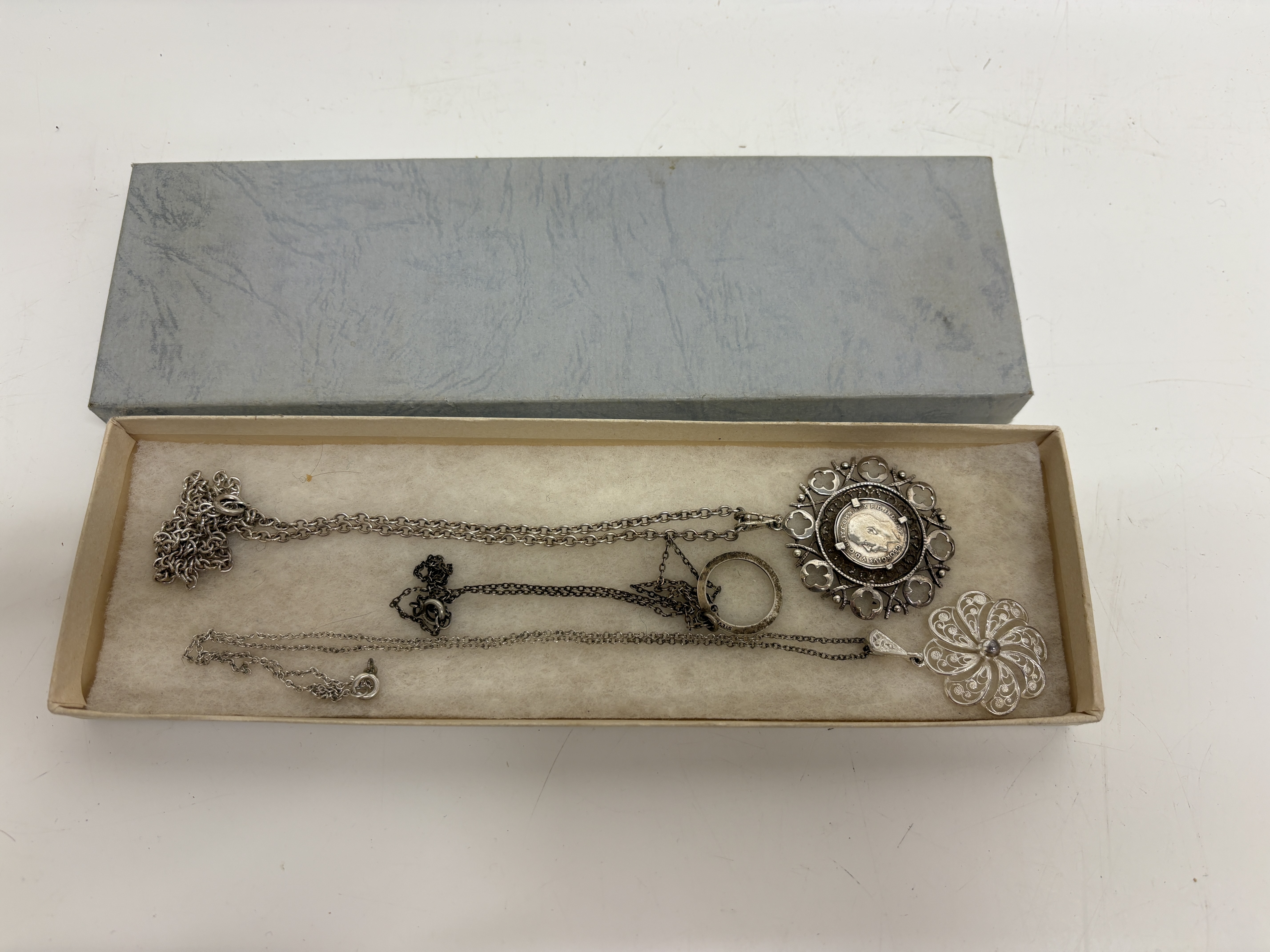 Two Silver Pendant Necklaces & a chain total weight circa 24g net