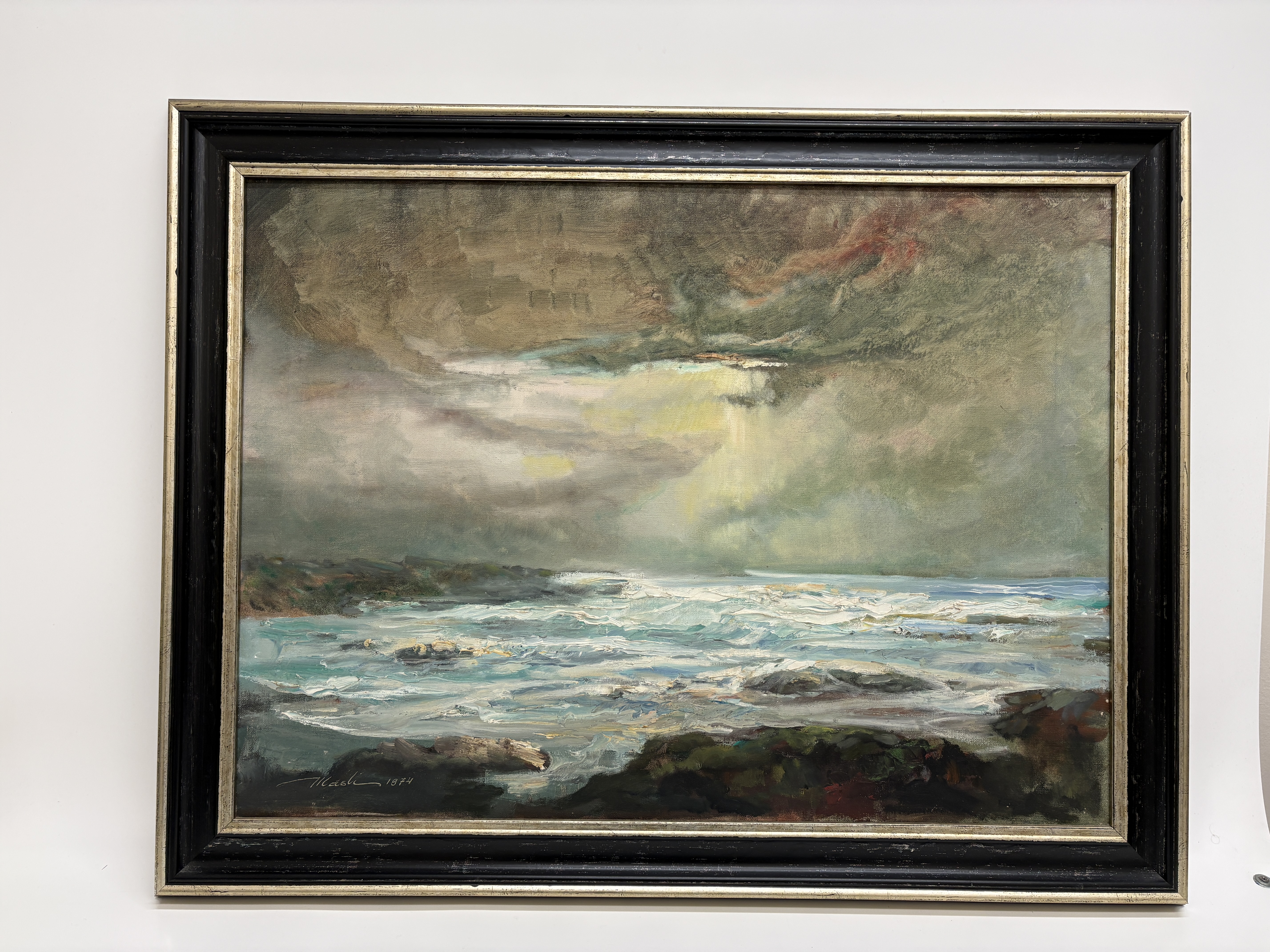Mâsli, Coastal Seascape with Breaking Waves, Oil on Canvas, 1974