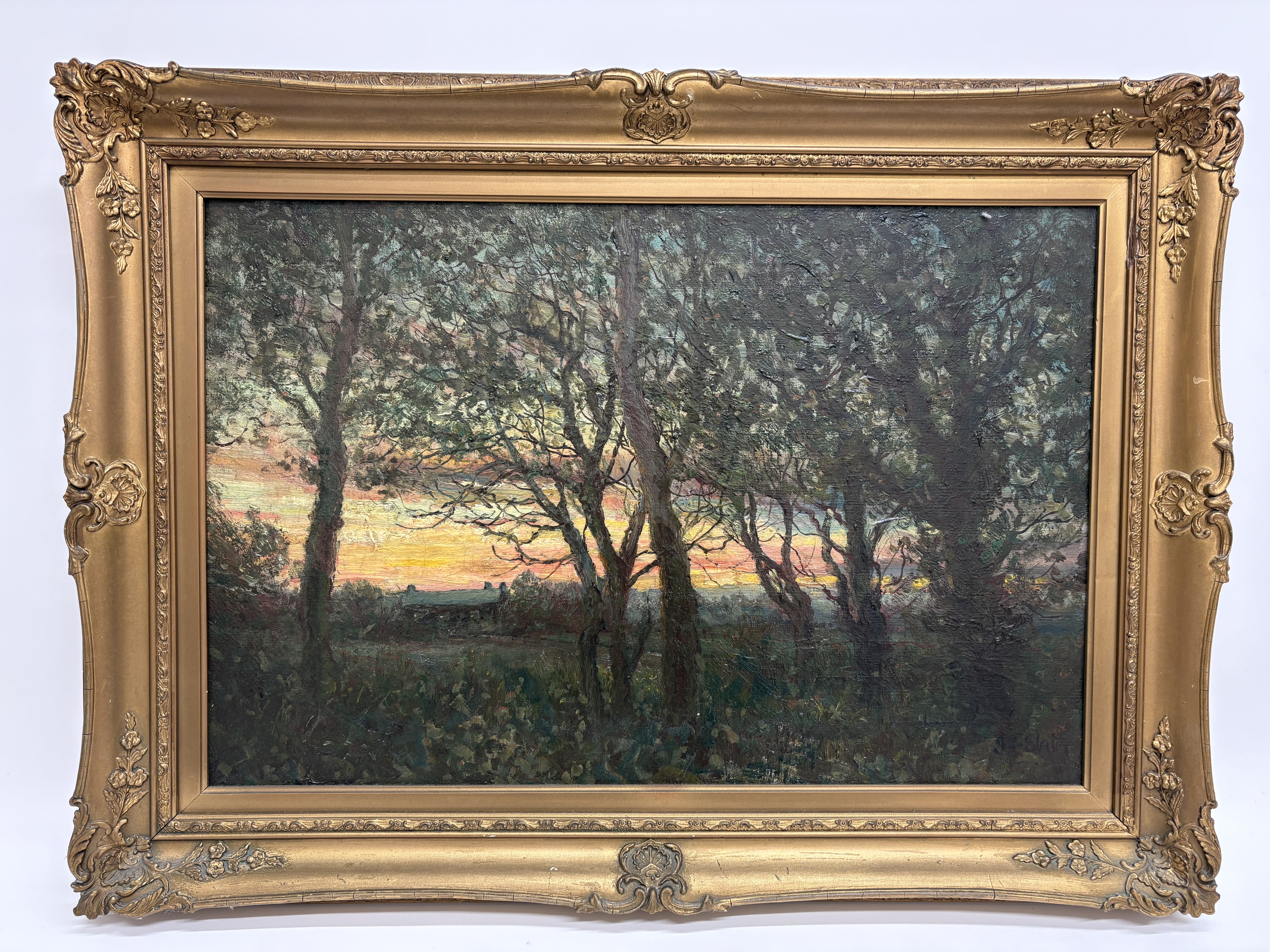 John Falconar Slater (1857-1937) Oil on Canvas Landscape at Sunset