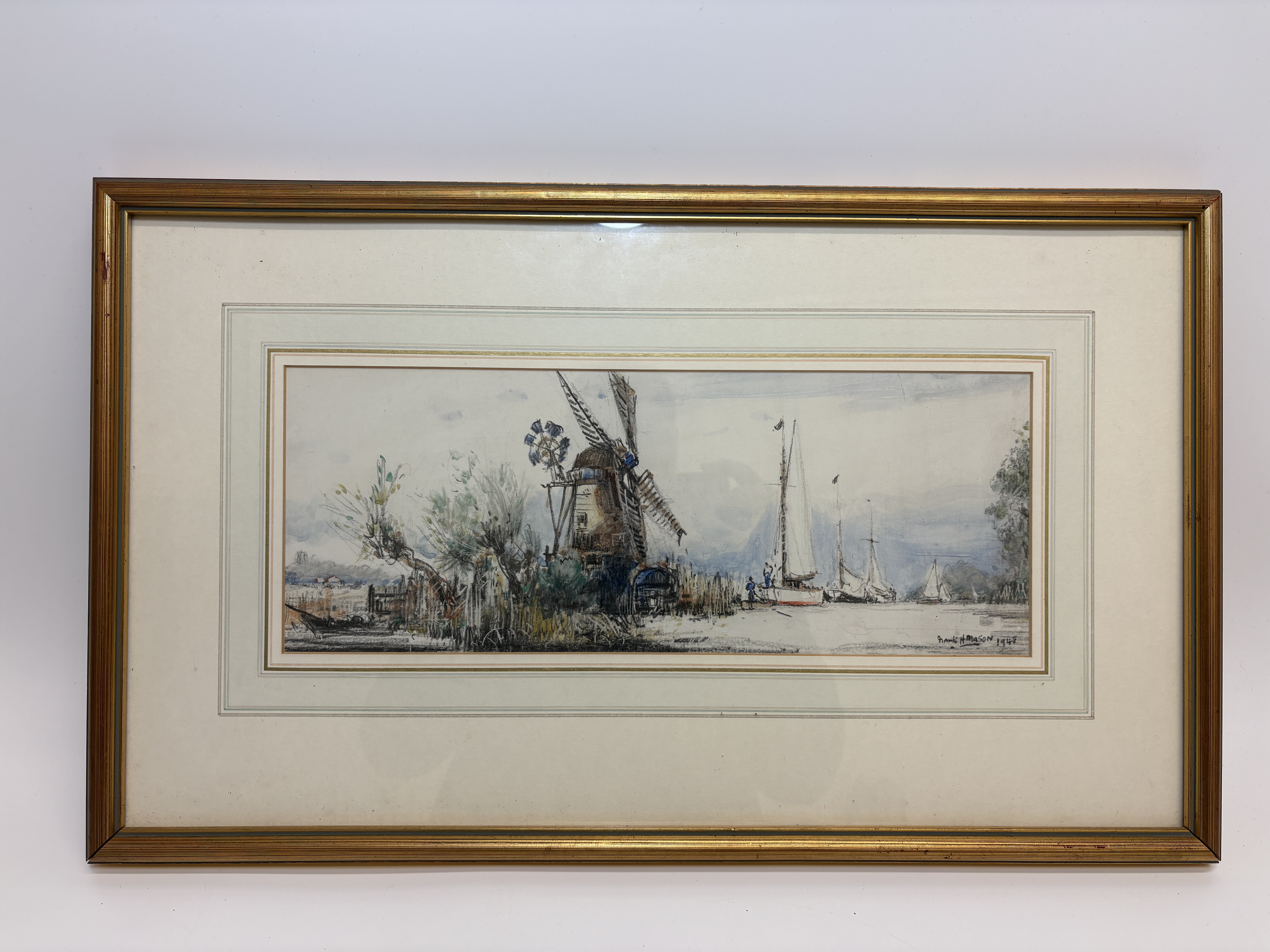 Frank H Mason (1875-1965) On The Norfolk Broads, signed and dated watercolour, 1947