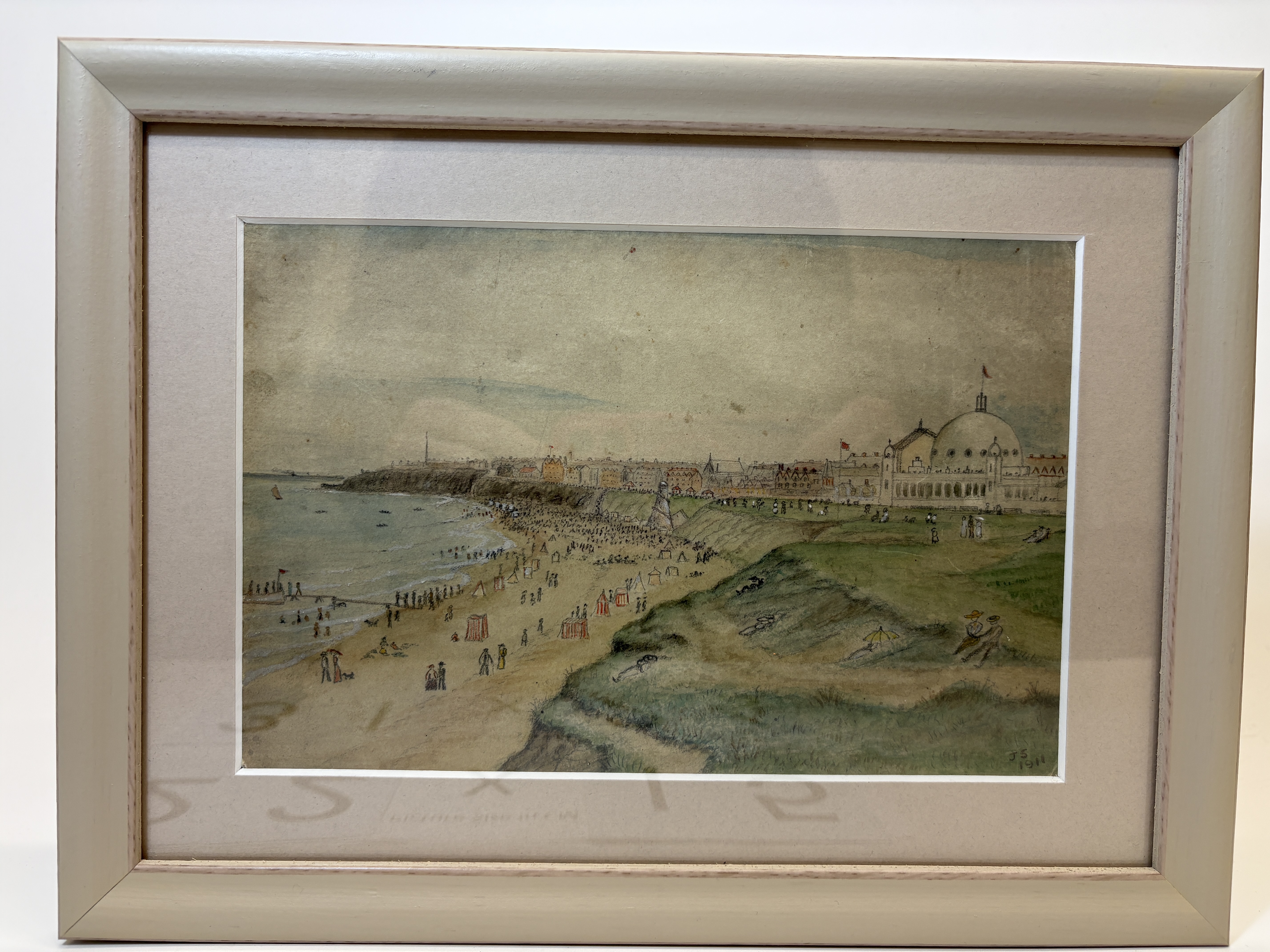 JS (1911), Seaside Whitley Bay, Watercolour and Gouache