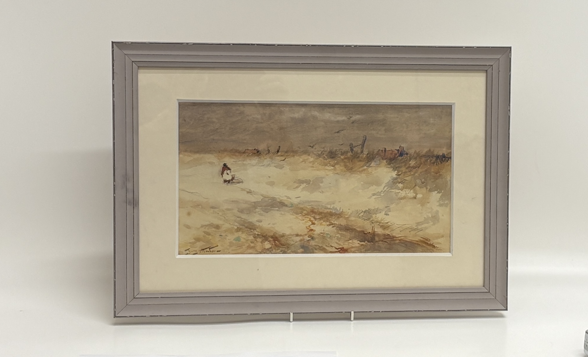 George Horton, Seated figure in coastal sand dunes, watercolour