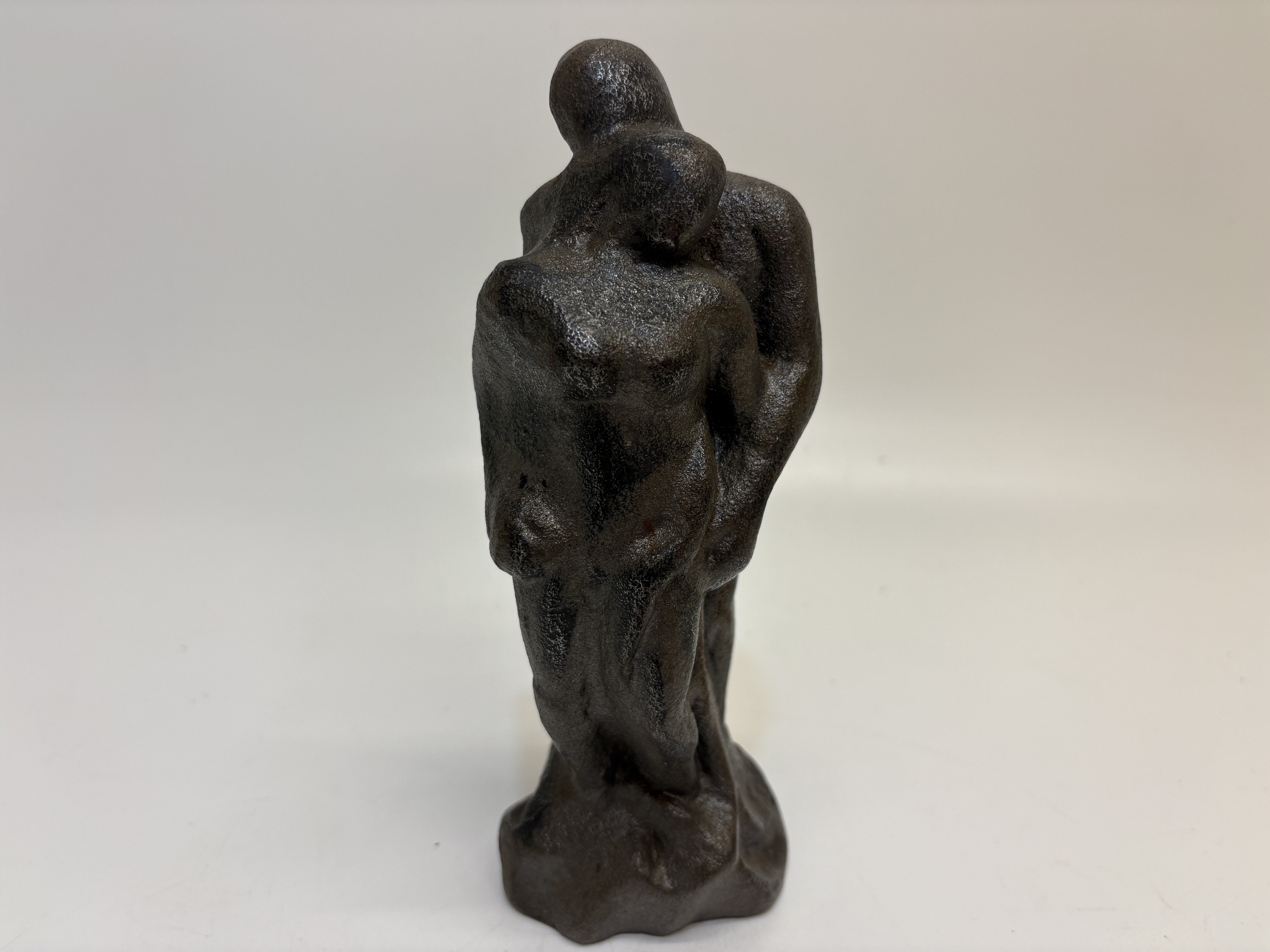 Modernist Figural Cast Metal Sculpture of an Embracing Couple 19cm tall