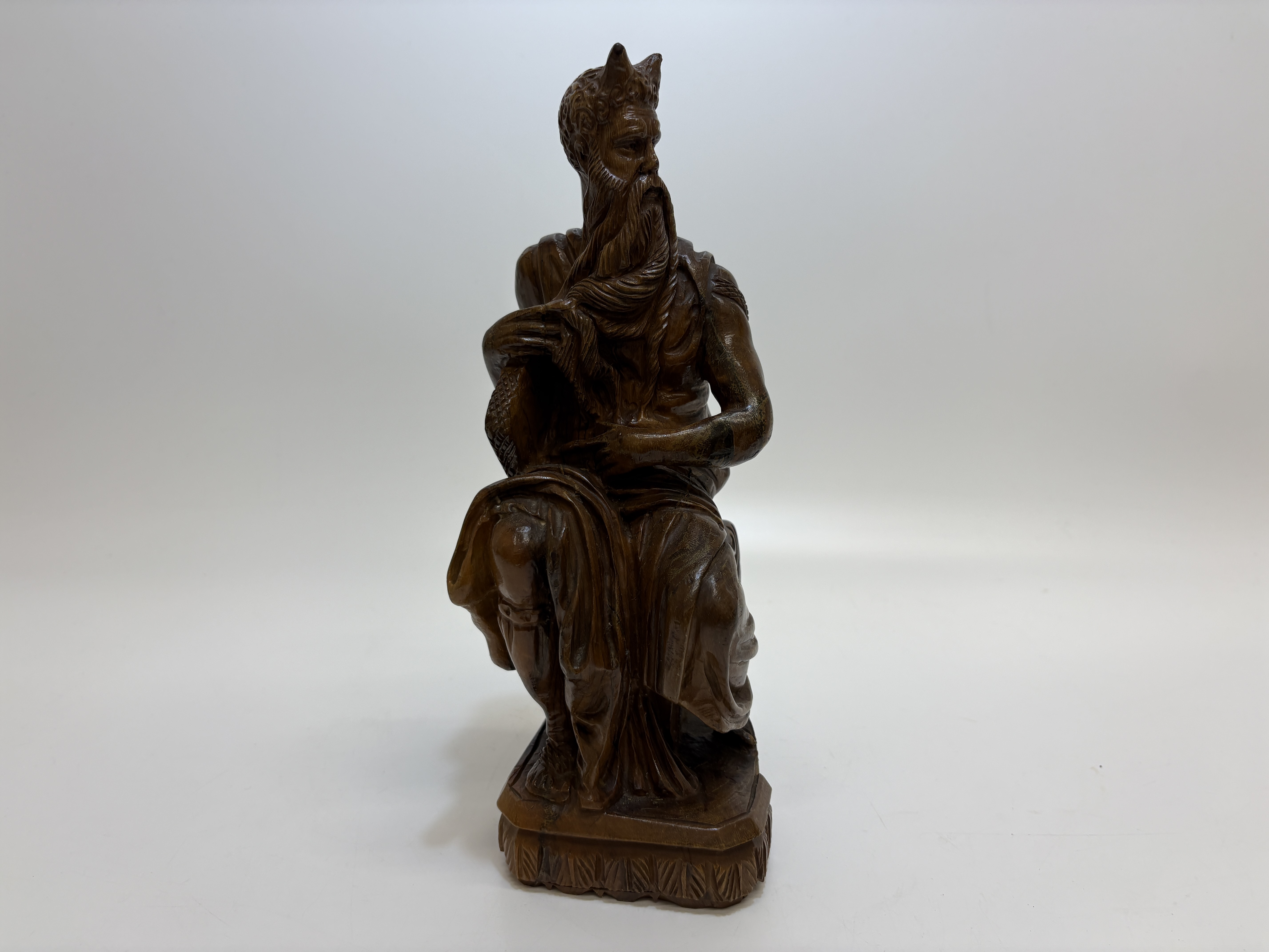 A Hand-Carved Wooden Sculpture of Michelangelo's Moses 28cm  tall