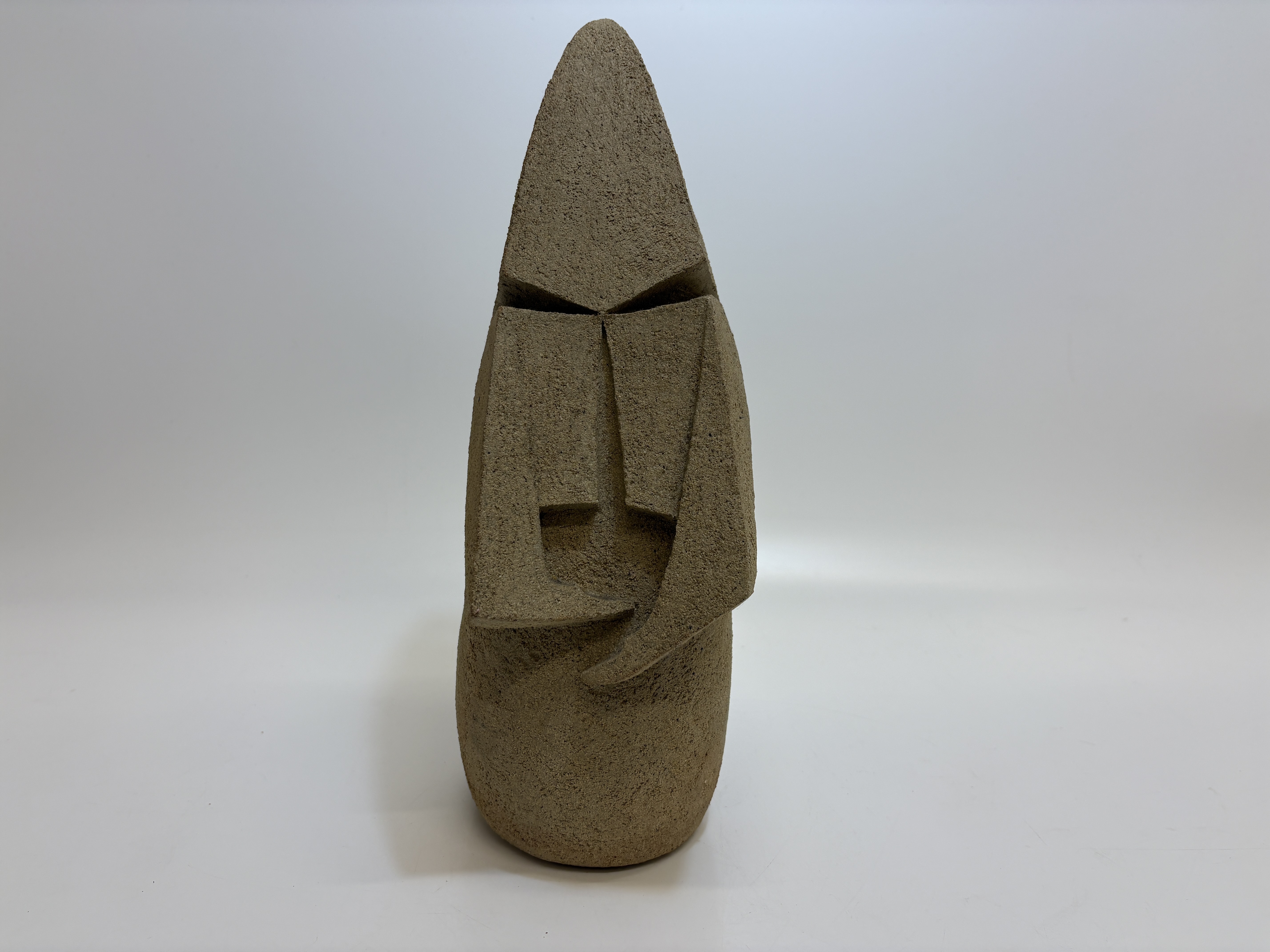 Modernist Stylised Head Sculpture, Sand-Textured Stoneware 35cm tall