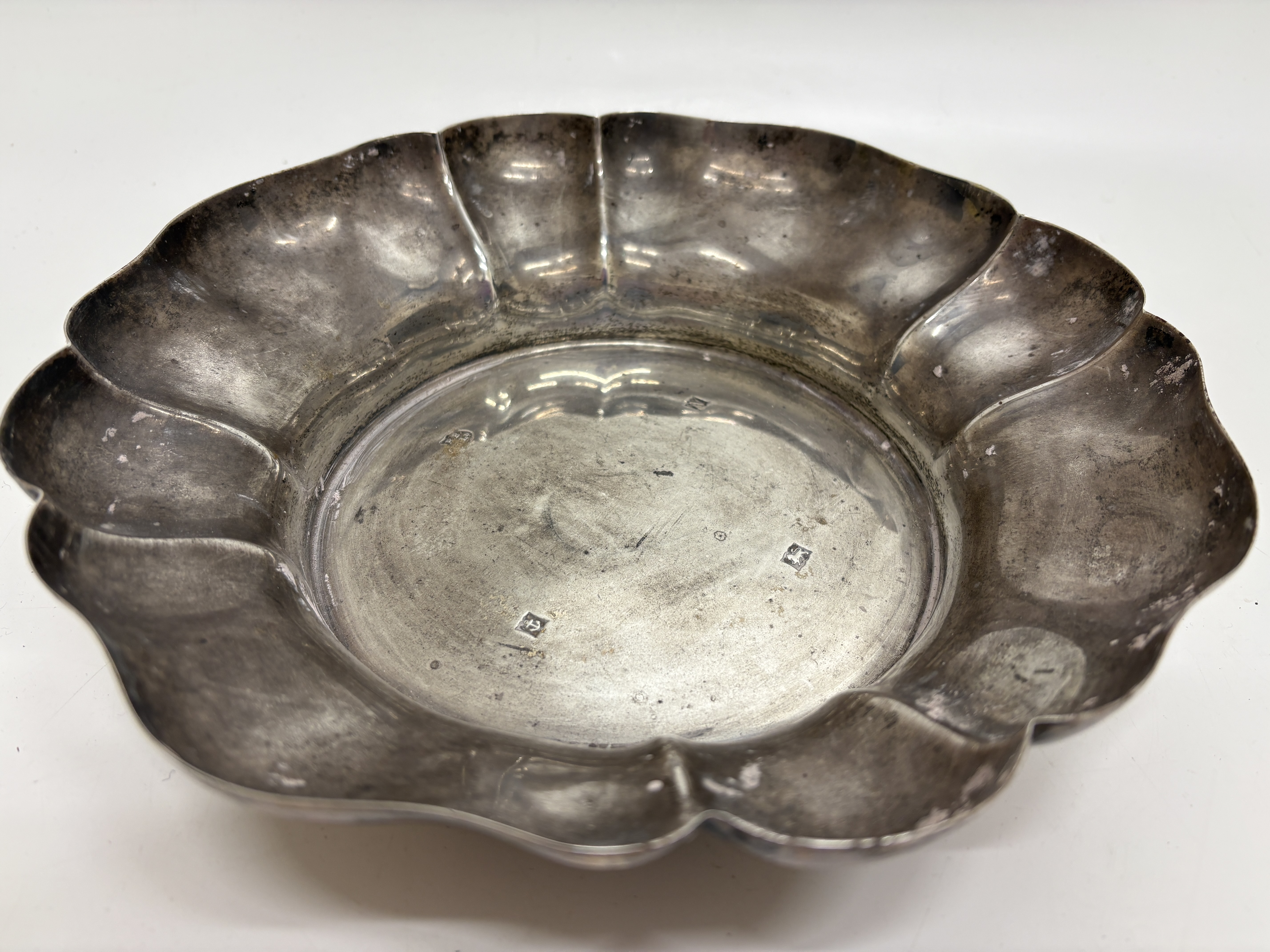 English sterling silver lobed pedestal bowl Circa 452g nett