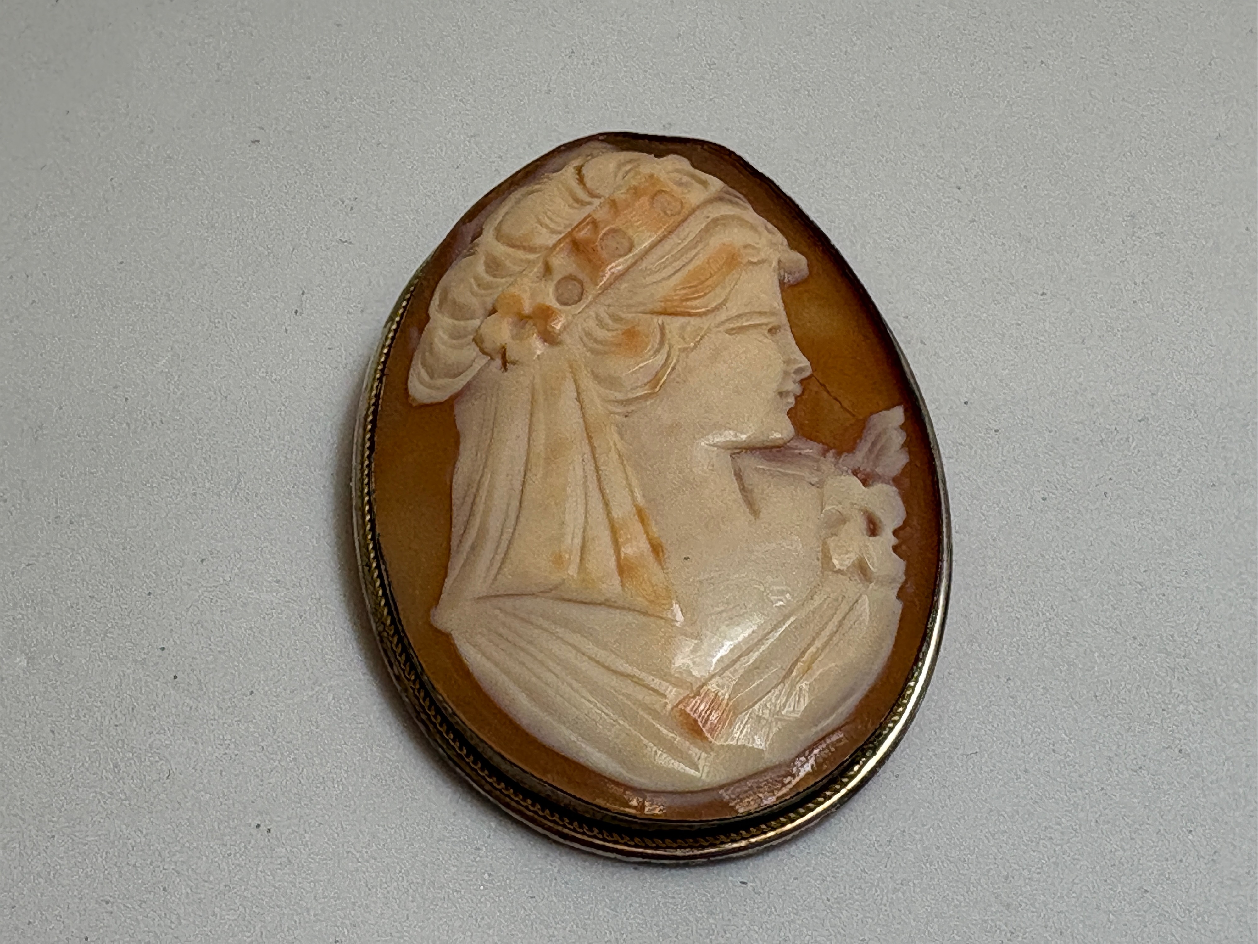 An 800 silver and carved shell cameo brooch pendant