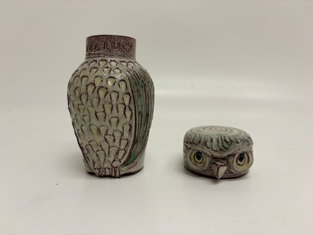 Lot 590: A Clive Brooker studio pottery owl jug and cover