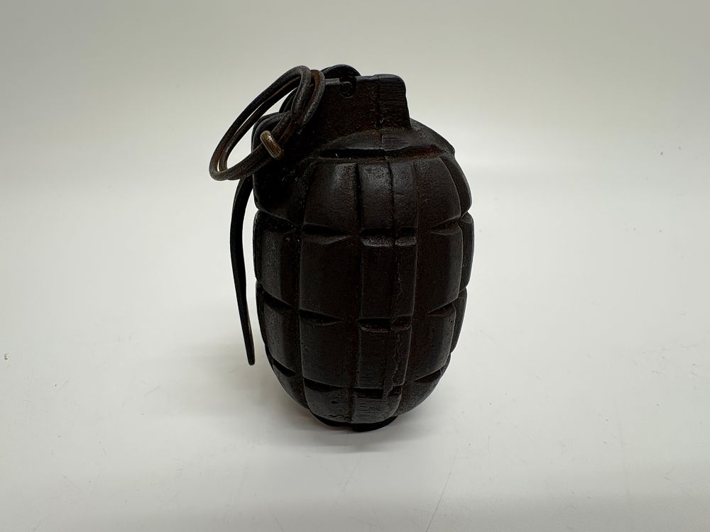 Lot 93: A British First World War No. 5 Mk I Mills Bomb Hand Grenade by Hinks of Birmingham dated 1916