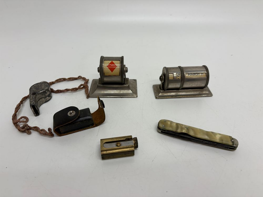 Lot 697: A collection of vintage desk and personal accessories including a Dux pencil sharpener