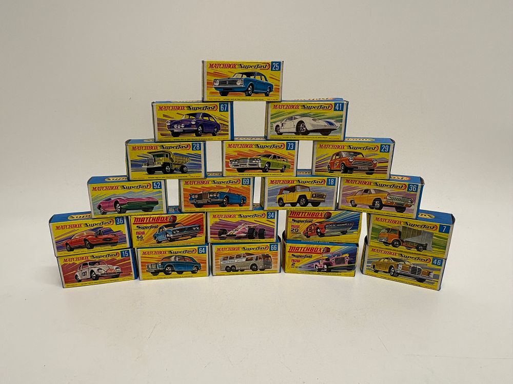 Lot 699: A collection of twenty Matchbox Superfast die-cast model vehicles in original pictorial boxes