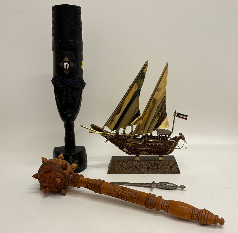 Lot 757: An Assortment of Ethnographic and Decorative Items including an African-style Bust and an Arabian Dhow