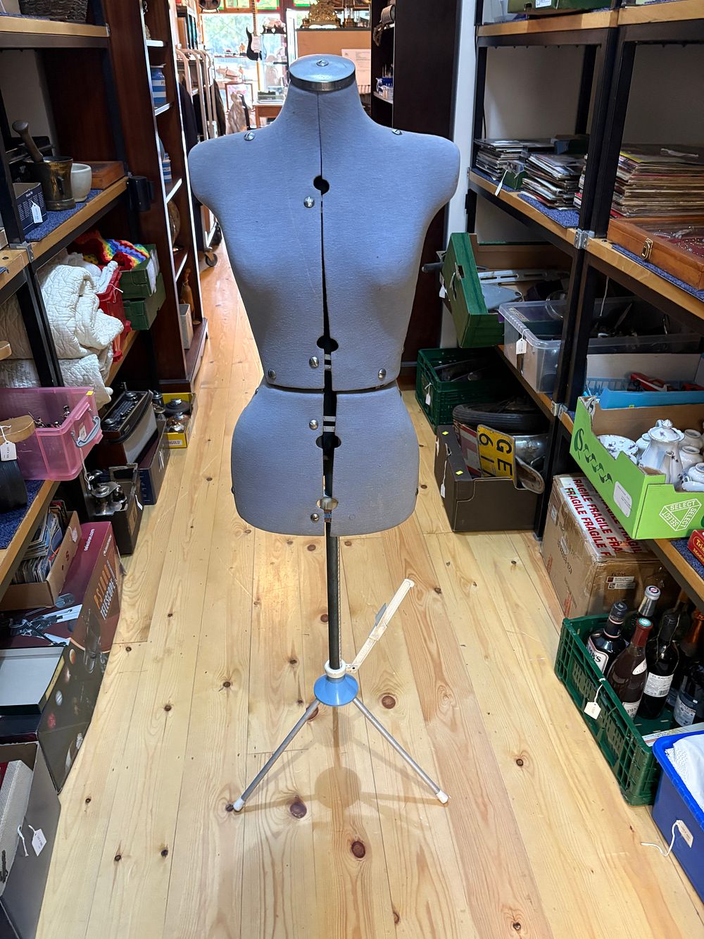 Lot 353: Vintage Adjustable Dressmaker Mannequin on Tripod Stand with Tru-Line Hem Marker