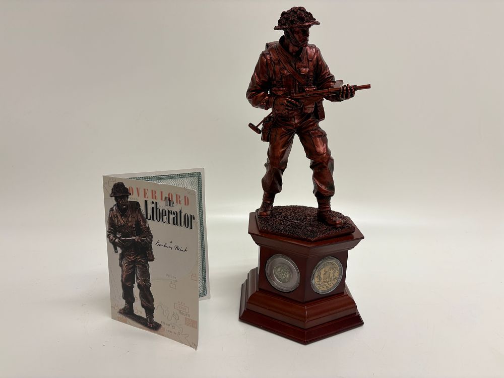 Lot 506: Danbury Mint The Liberator Bronzed Sculpture and 1944 British Coin Set