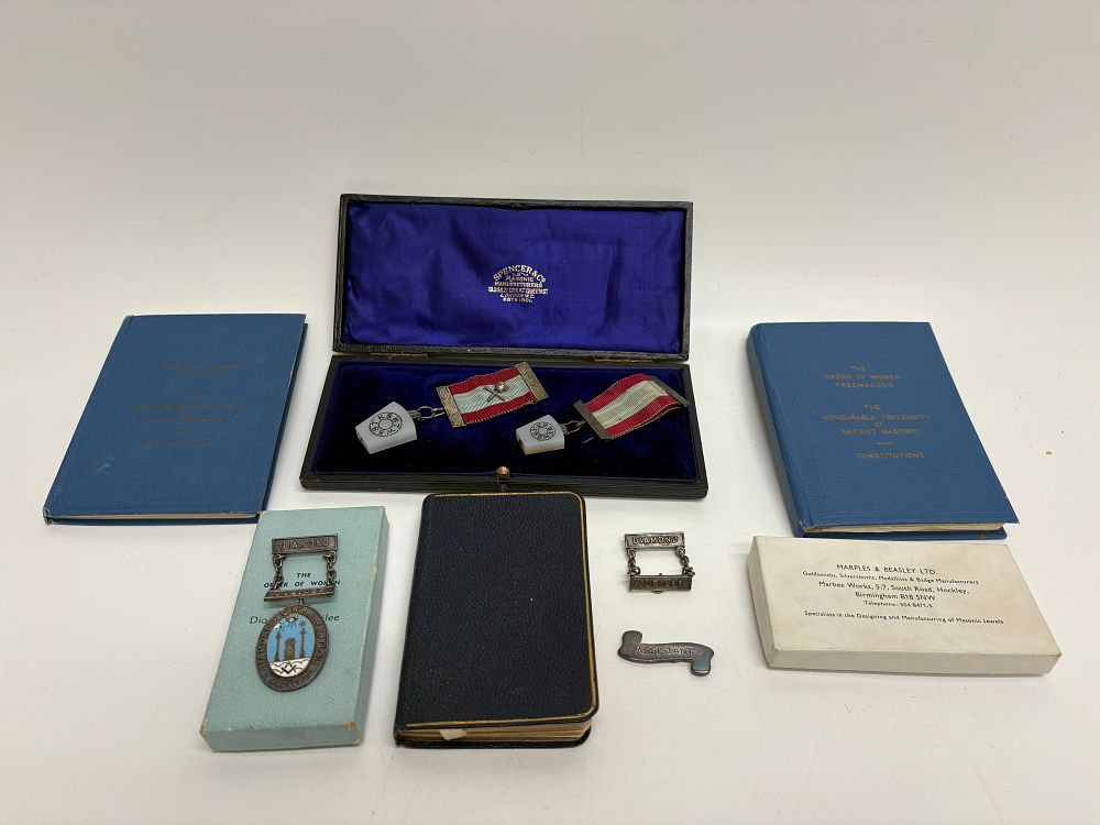 Lot 50F: A Collection of Order of Women Freemasons Silver and Enamel Regalia and Ephemera