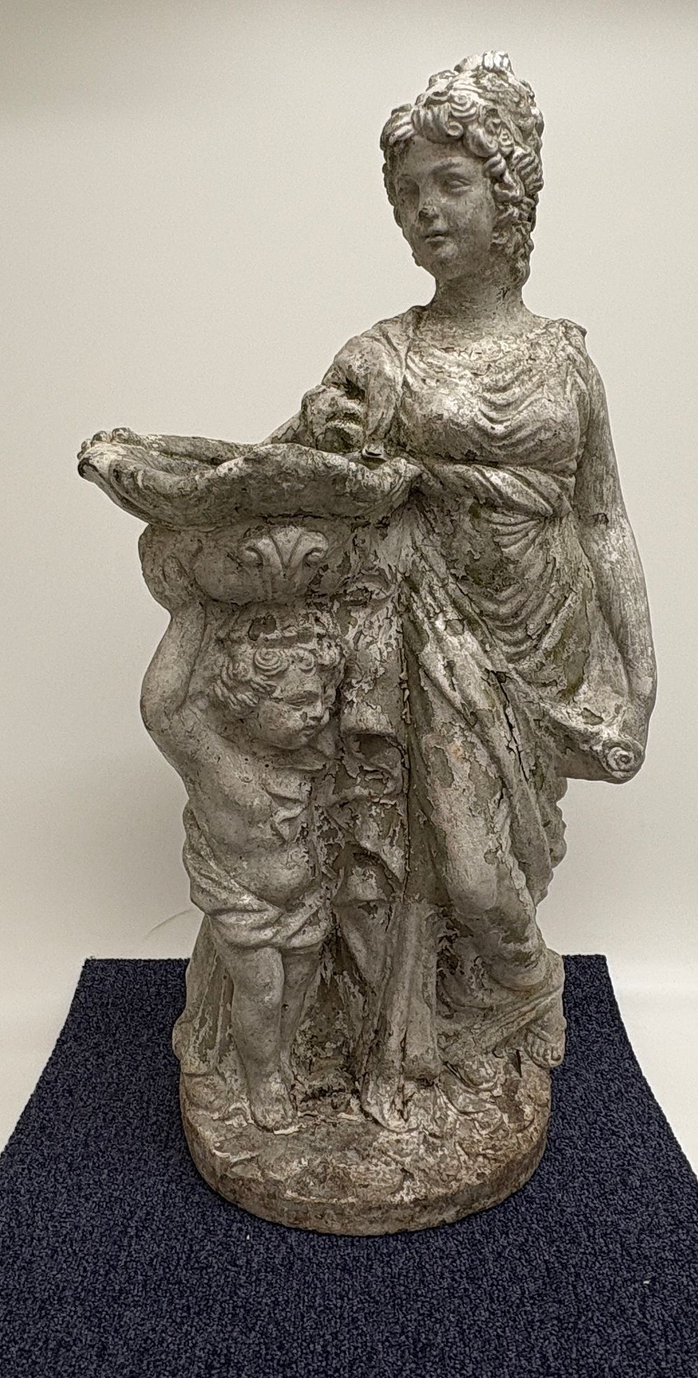 Lot 715: Neoclassical Cast Stone Garden Statue of a Draped Female Figure and Putto 75cm