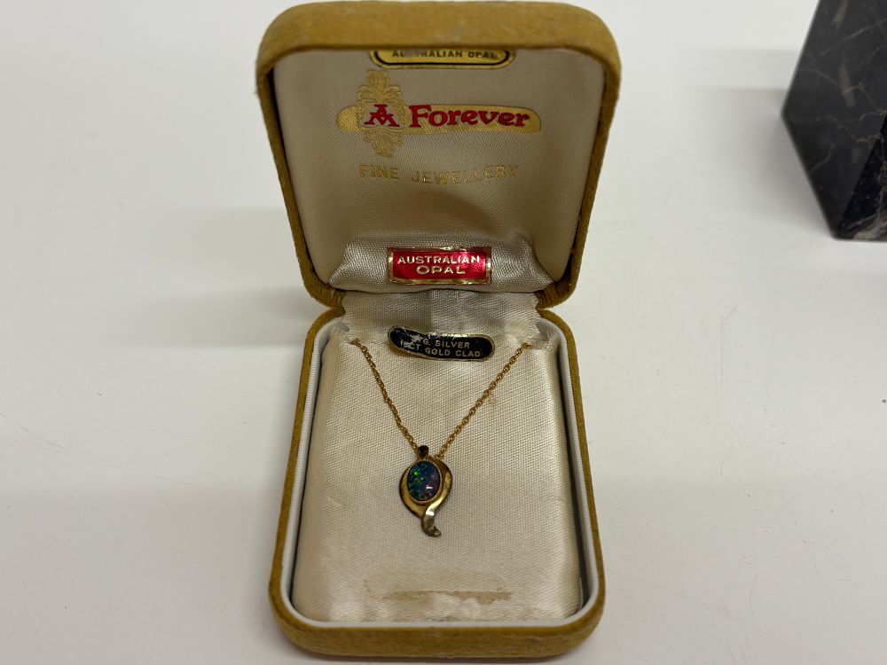 Lot 42: An A Forever Fine Jewellery Australian Opal and 18ct Gold Clad Silver Pendant Necklace