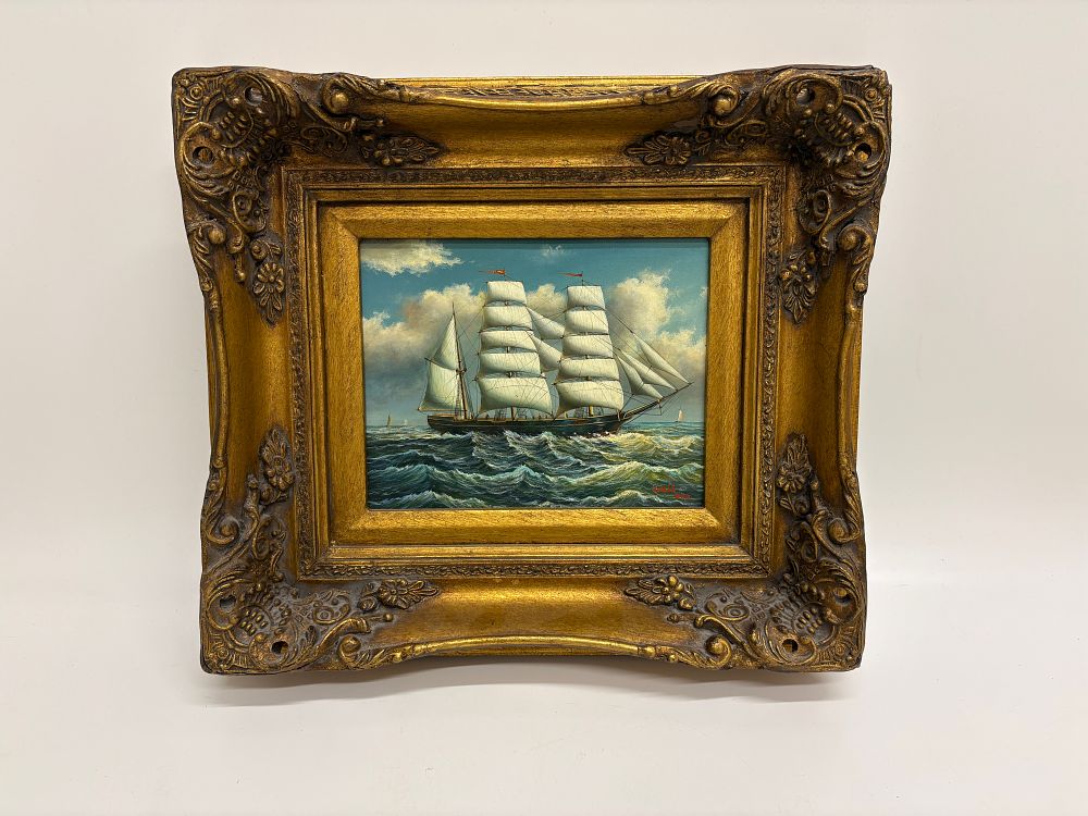 Lot 682: Webb Maritime ship portrait ornate gilded frame 45X39CM - Picture 24x19cm