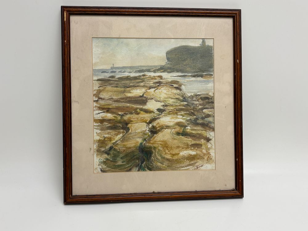 Lot 81: W Holmes, Coastal Landscape with Lighthouse, Watercolor on Paper.frame 40x42cm , picture 27x32cm