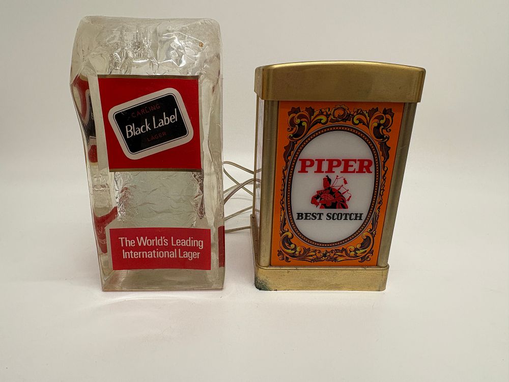 Lot 607: Two vintage lighted bar advertising displays for Carling Black Label Lager and Piper Best Scotch