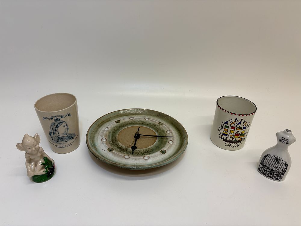 Lot 503: An assortment of ceramic items including commemorative ware, studio pottery, and decorative figurines