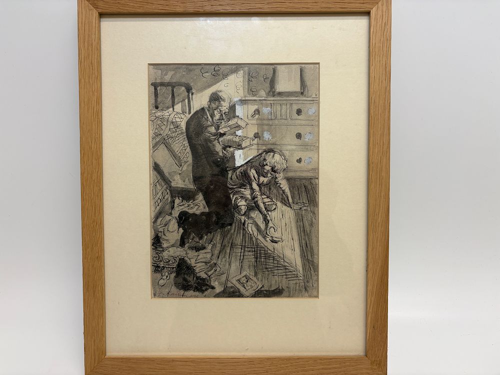 Lot 112: Thomas Rathmell On The Bedroom Floor Wash and Ink Drawing