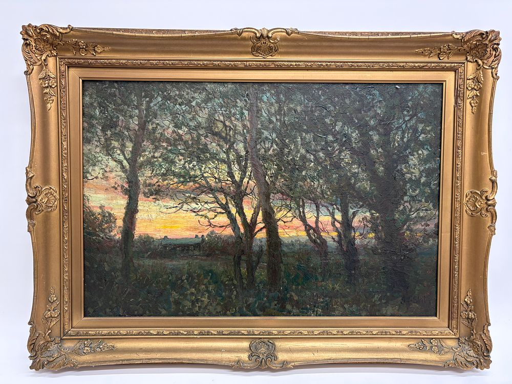 Lot 97: John Falconar Slater (1857-1937) Oil on Canvas Landscape at Sunset
