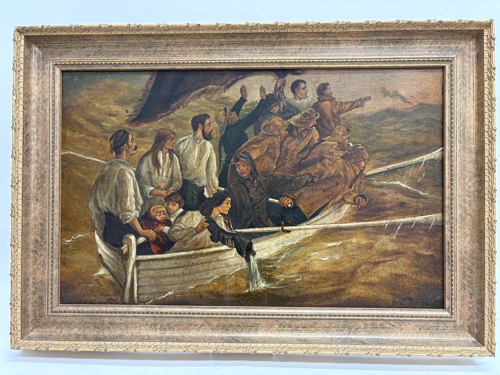 Lot 108: E. W. Troughton, The Lifeboat, Oil on Panel 38x56cm