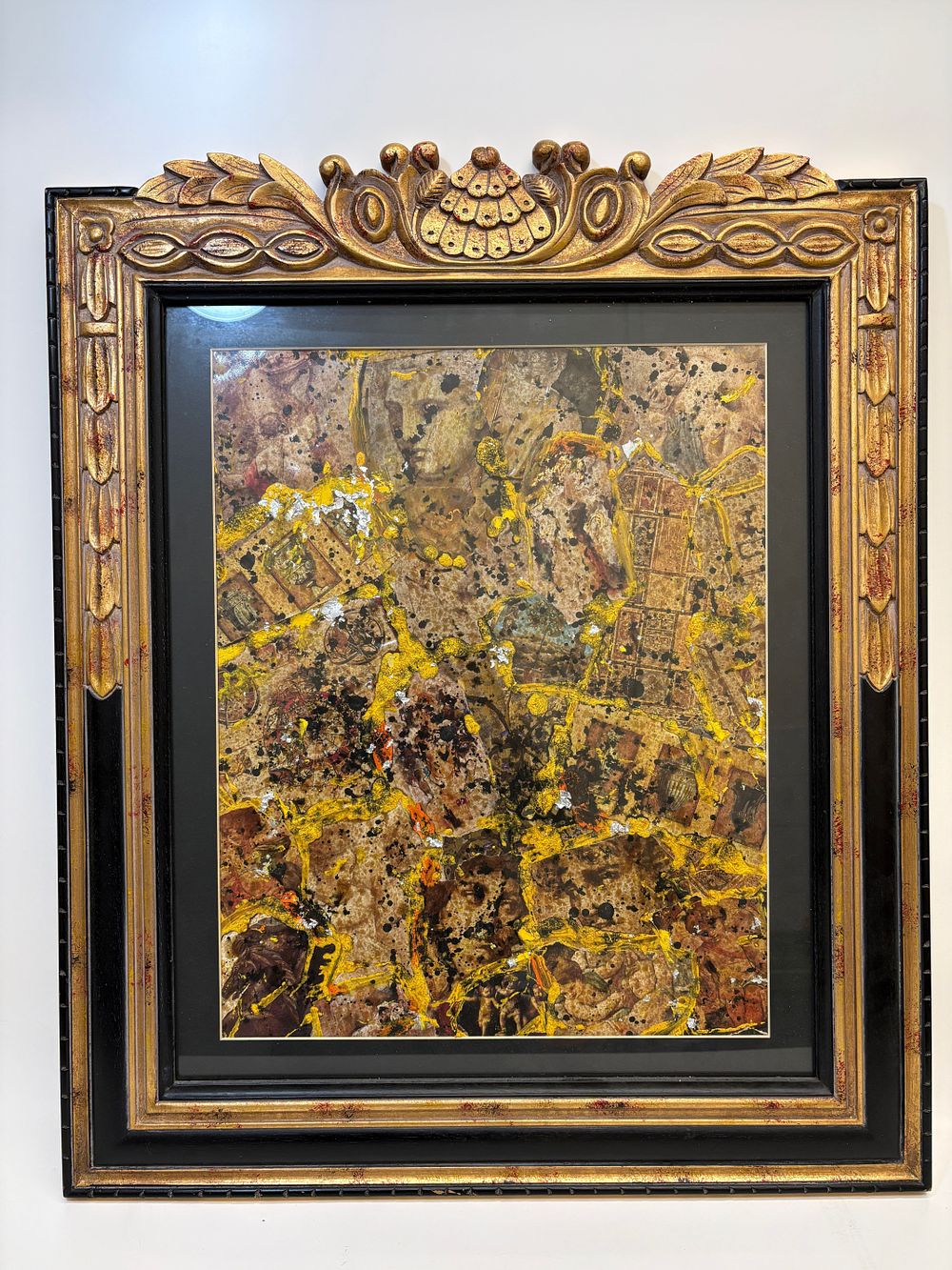 Lot 103: Contemporary Mixed Media Abstract Collage in an Elaborate Asymmetrical Frame 79x66cm