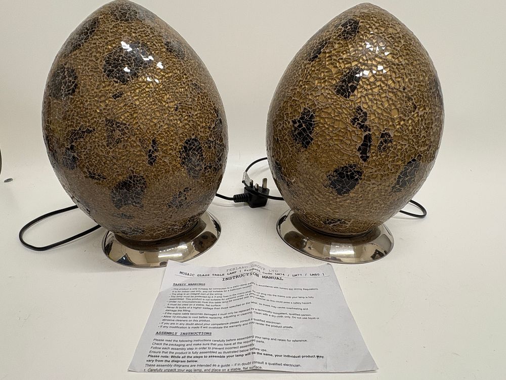 Lot 457: A Pair of Febland Group Ltd Mosaic Glass Egg Table Lamps