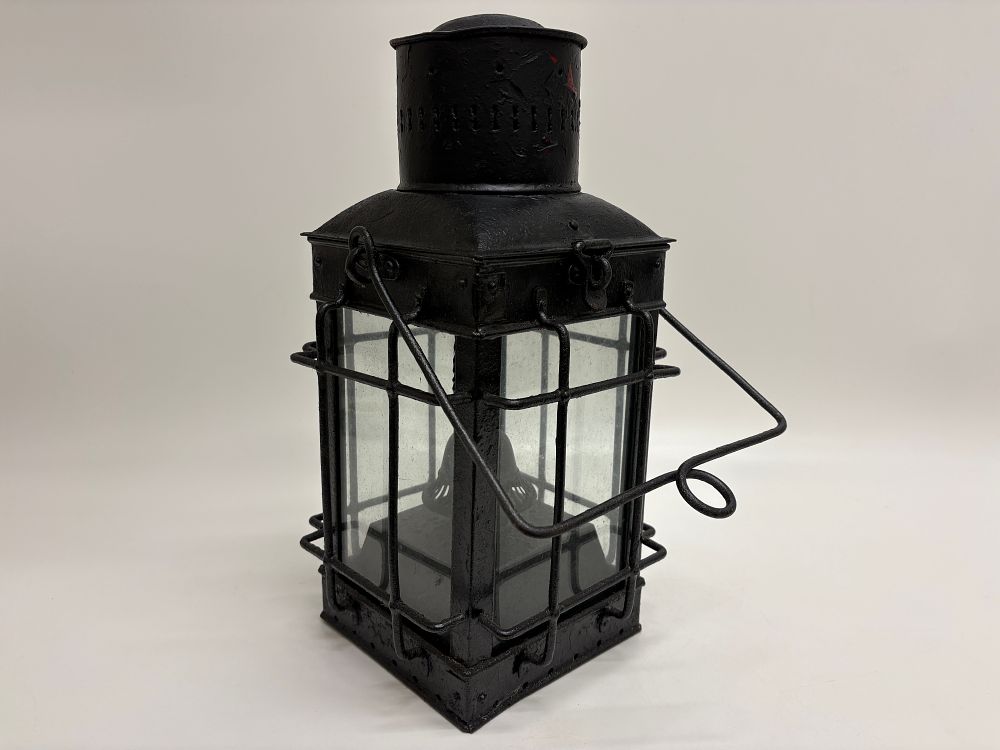 Lot 153: An antique style square cased maritime signal lantern with internal burner