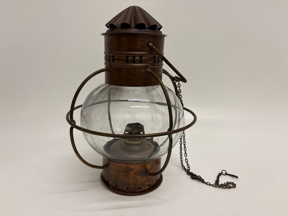Lot 154: A Maritime Copper and Brass Lantern with Wedge Burner