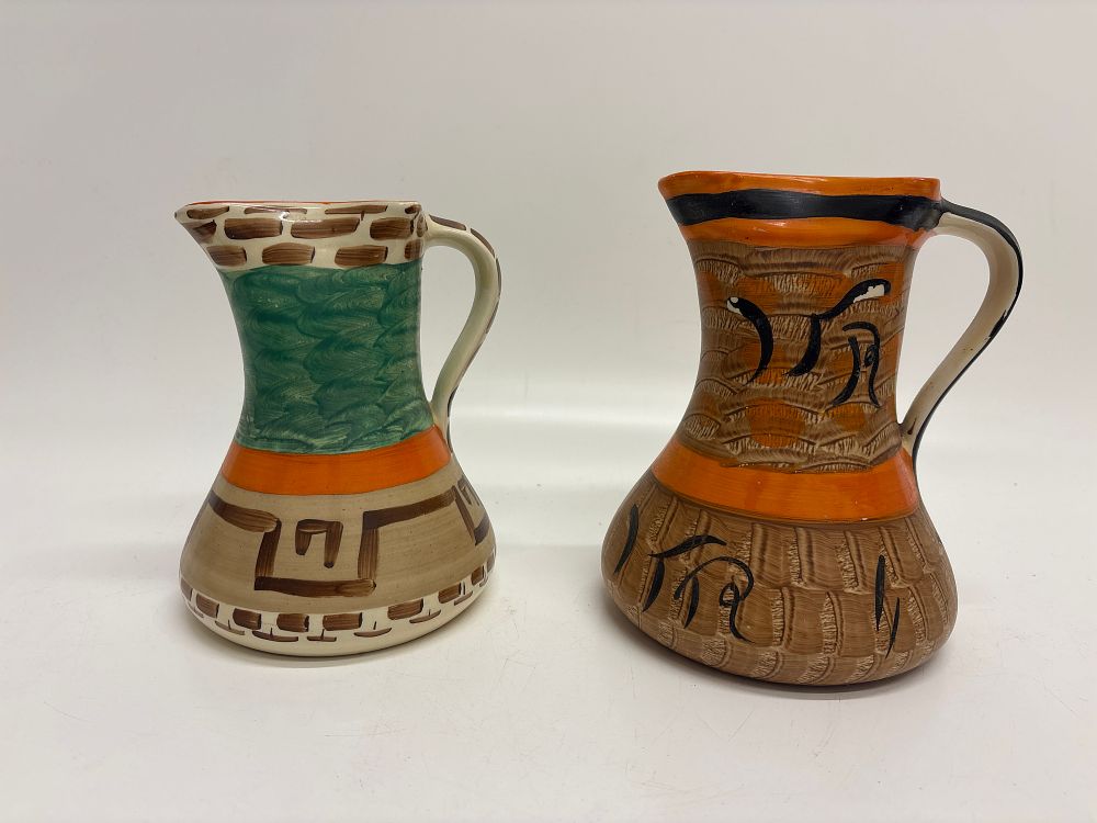 Lot 372: A Pair of Myott Son & Co Hand Painted Art Deco Earthenware Pitchers