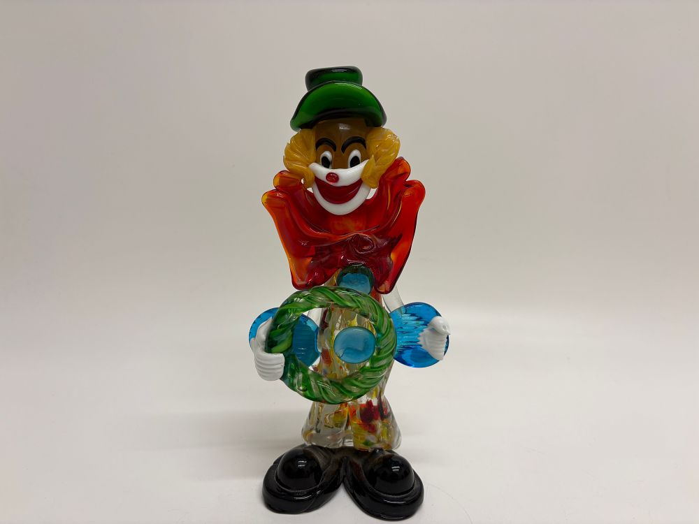 Lot 475: Murano Style Polychrome Glass Clown Figurine with Hoop