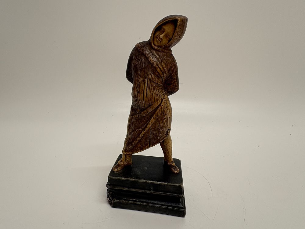 Lot 174: Faux-Wood Carved Figural Sculpture of a Hooded Character