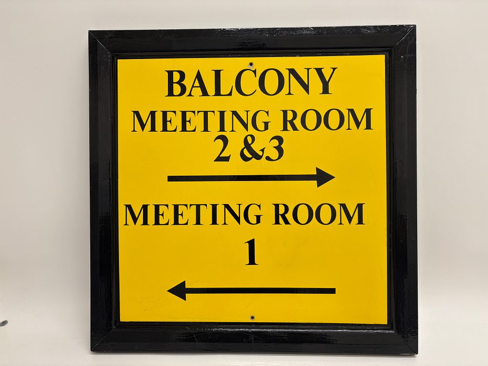 Lot 226: Vintage Hand Painted Directional Meeting Room Plywood Sign