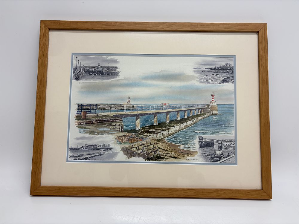 Lot 489: Ron Thornton, Amble, Northumberland Coastal View, Watercolour on Paper 70x53cm