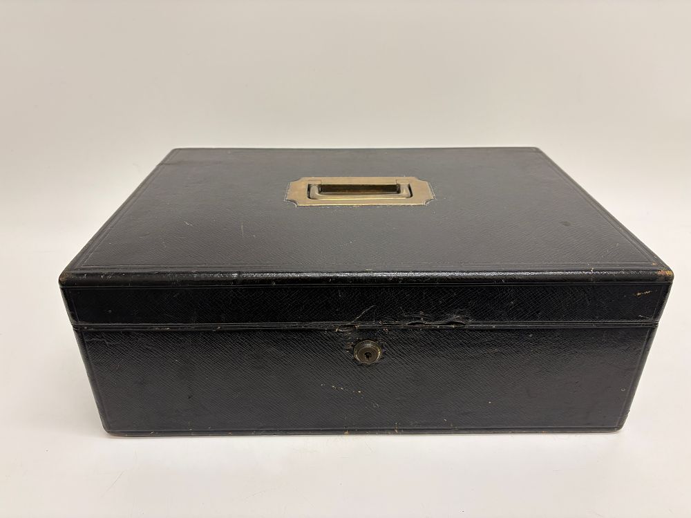 Lot 395: A Late Victorian Black Moroccan Leather Dispatch Box by H. Mitchell with Bramah Lock