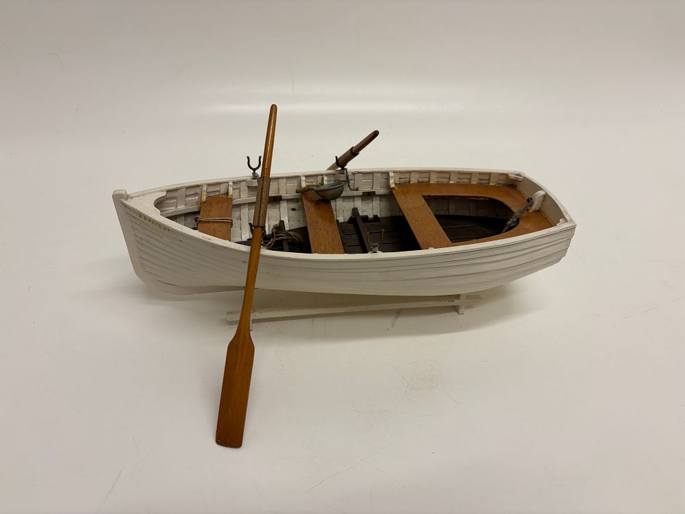 Lot 398: A Detailed Scale Model Wooden Clinker Hull Rowing Boat Sealight