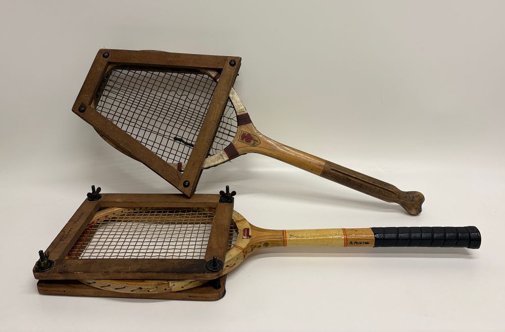 Lot 399: A Pair of Vintage Wooden Tennis Rackets and Presses