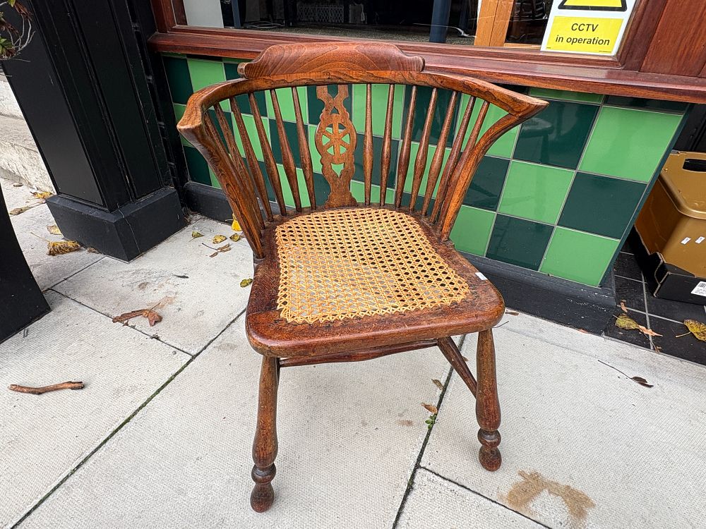 Lot 402: Victorian Mahogany and Ash Captains Chair with Restored Cane Seat