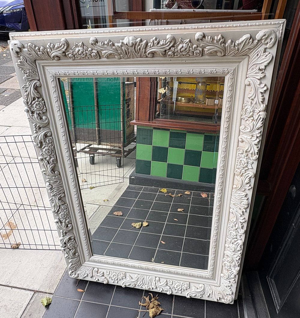 Lot 410: A large Rococo Revival style off-white painted rectangular wall mirror 100x125cm