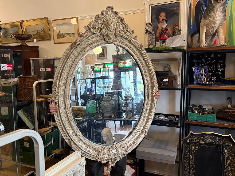 Lot 411: A very Large Rococo Style Bevelled Oval Wall Mirror 150x103cm