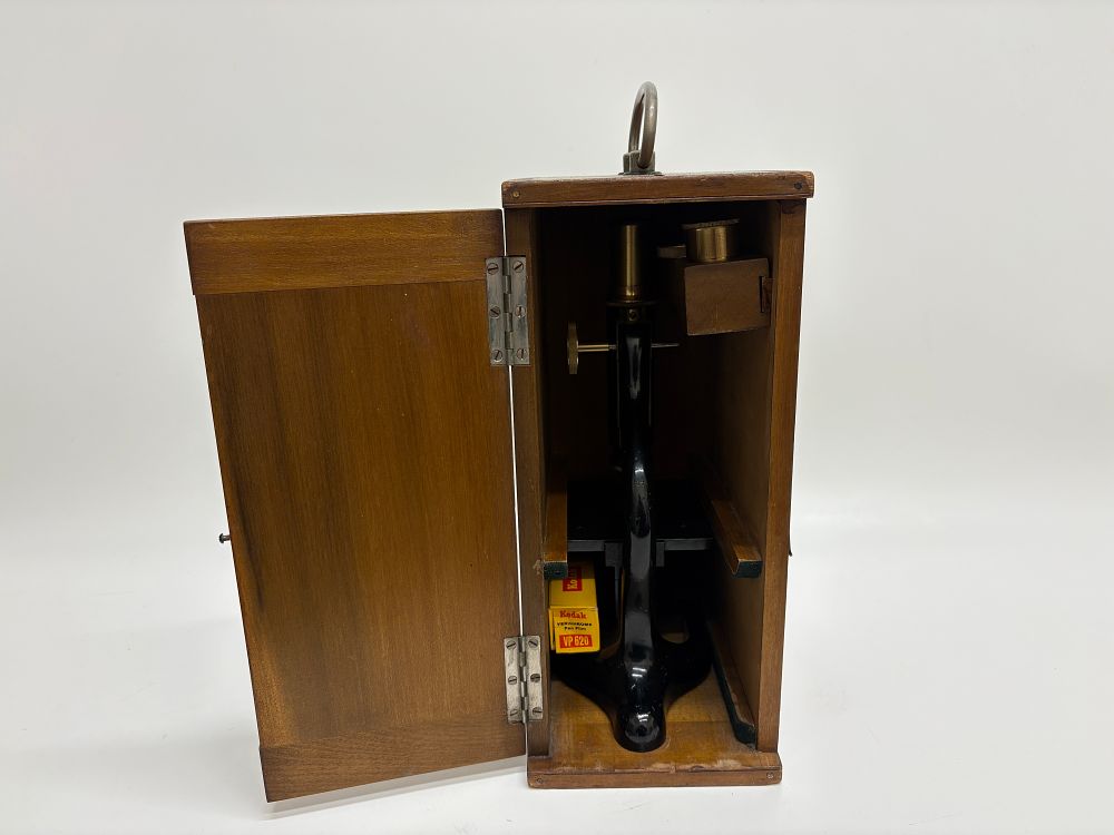 Lot 511: C. Baker London Vintage Compound Monocular Microscope in Mahogany Case
