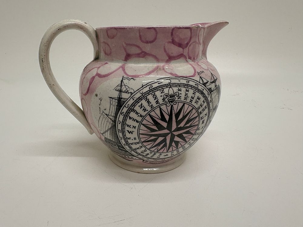 Lot 521: Sunderland Pink Lustre Earthenware Mariners Compass Jug