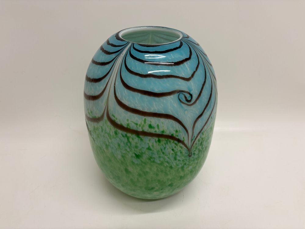 Lot 421: A Studio Art Glass Landscape Pattern Ovoid Vase 35cm