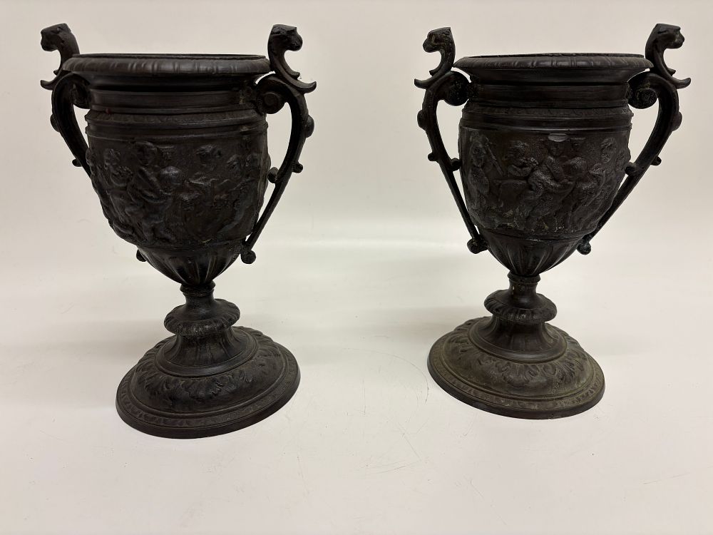Lot 425: A Pair of Indian Neoclassical Style Cast Iron Campana Urns