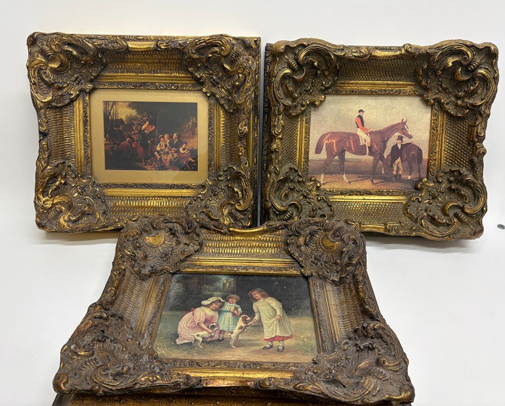 Lot 436: A Trio of Decorative Prints in Ornate Gilt Composition Frames